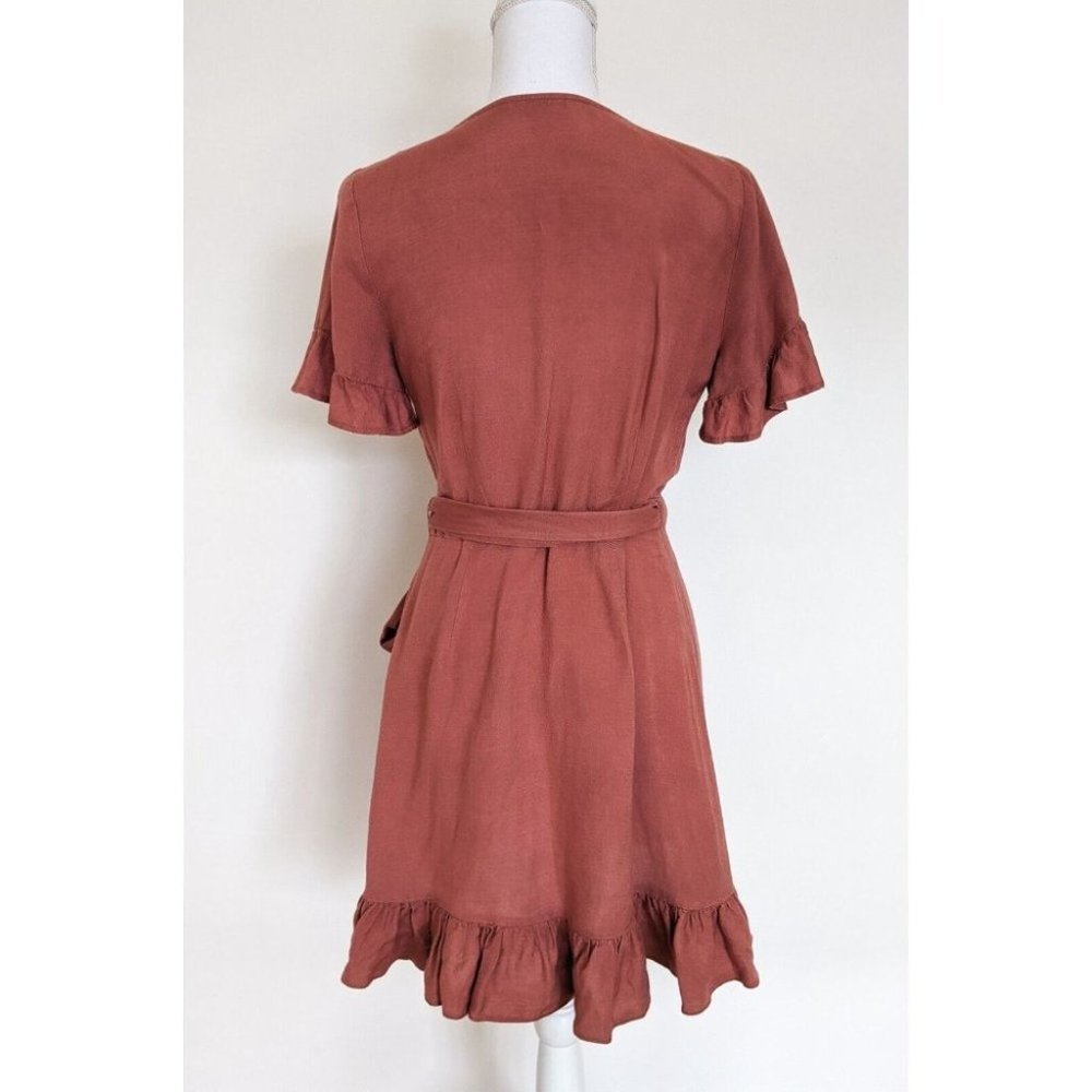 Tigerlily Aliki Pink Linen Blend Wrap Mini Dress With Buckle Size 8 - Picture 6 of 12